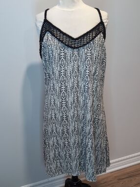 Addition Elle Black And  White Tribal Print Pattern Slip Dress Sundress Boho 16